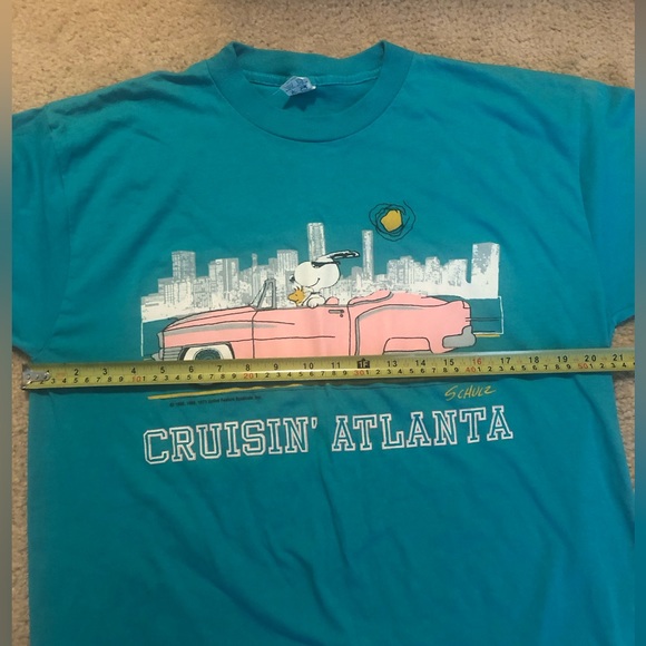 Vintage Snoopy Charles M Schulz Artex T-Shirt 1971 Atlanta Adult Size L Teal - Picture 4 of 6